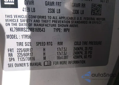 2021 Chevrolet Trailblazer Fwd Ls из США, поврежденный, VIN KL79MMS22MB169543